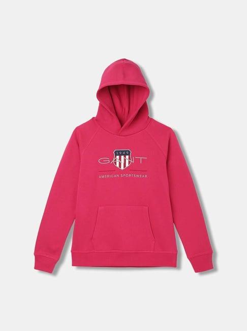 gant kids pink embroidered full sleeves hoodie