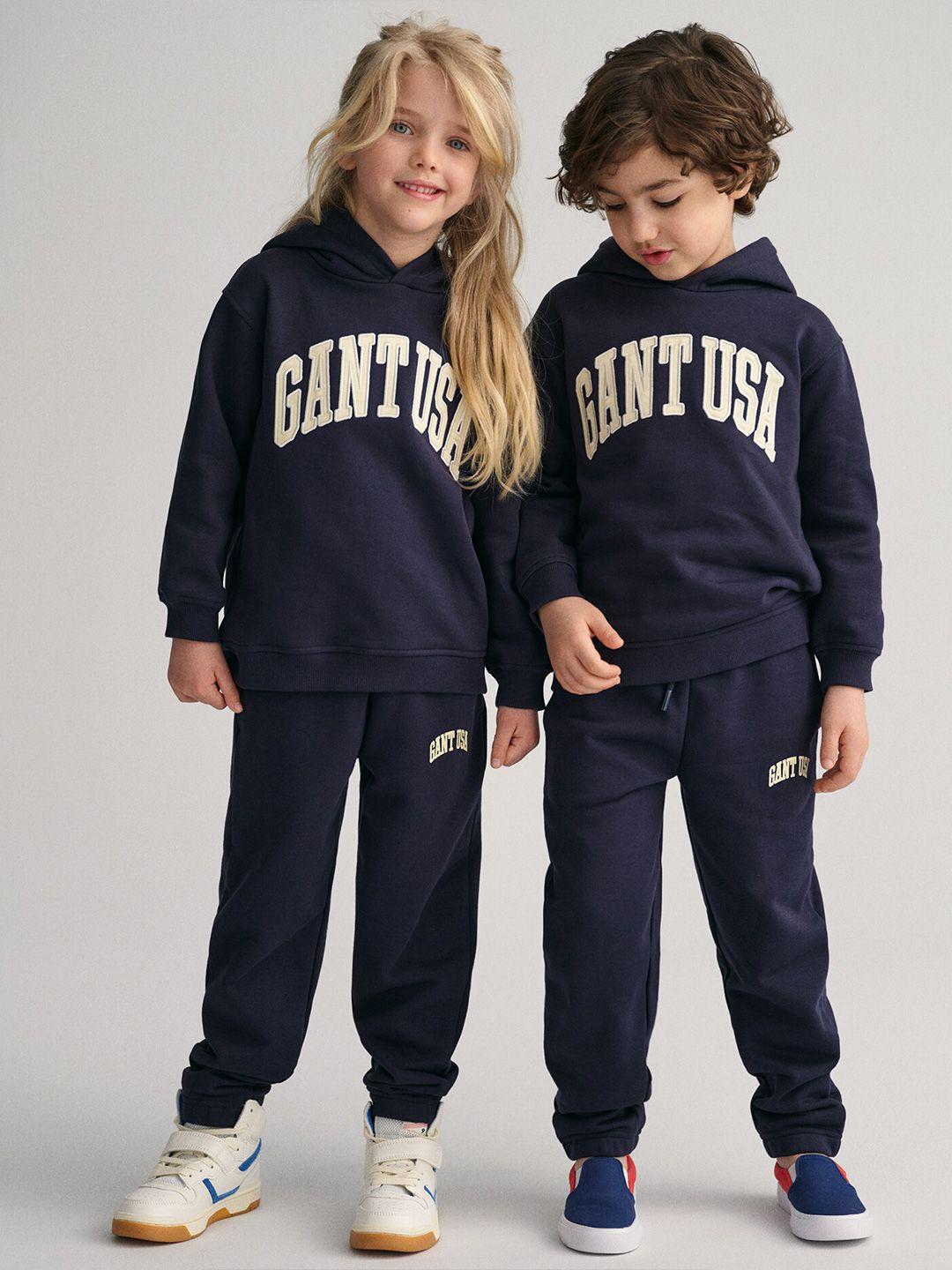gant kids typography printed hooded pure cotton pullover sweatshirt