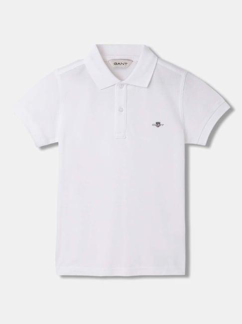 gant kids white cotton logo polo t-shirt