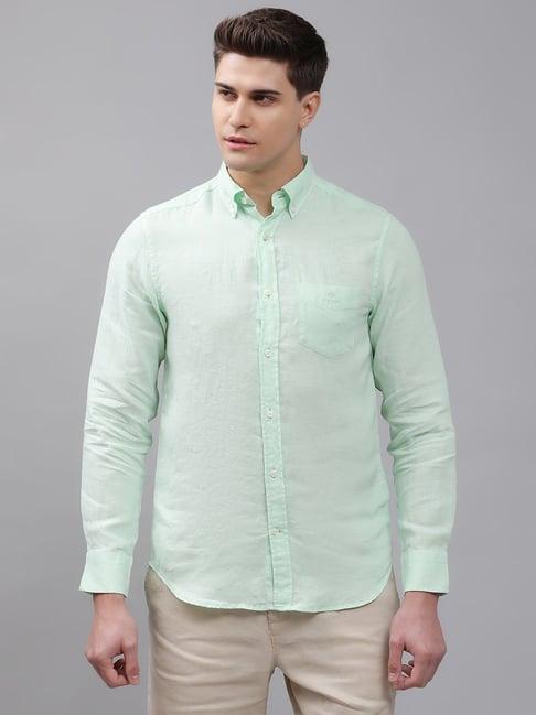 gant light green regular fit linen shirt