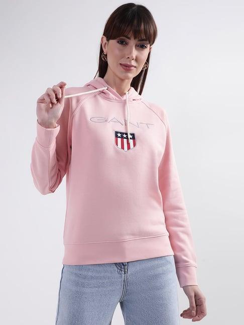 gant light pink cotton logo hoodie