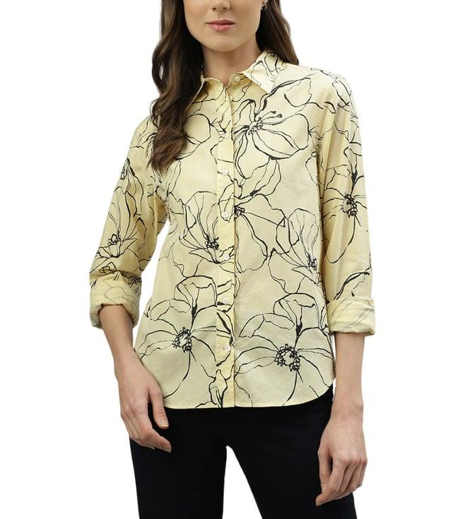 gant light yellow fashion printed regular fit shirt