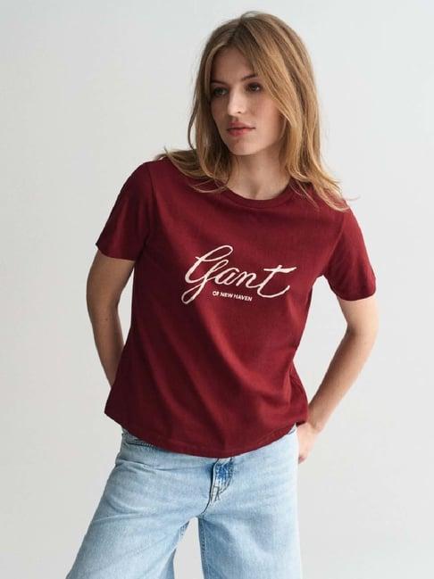 gant maroon cotton printed t-shirt