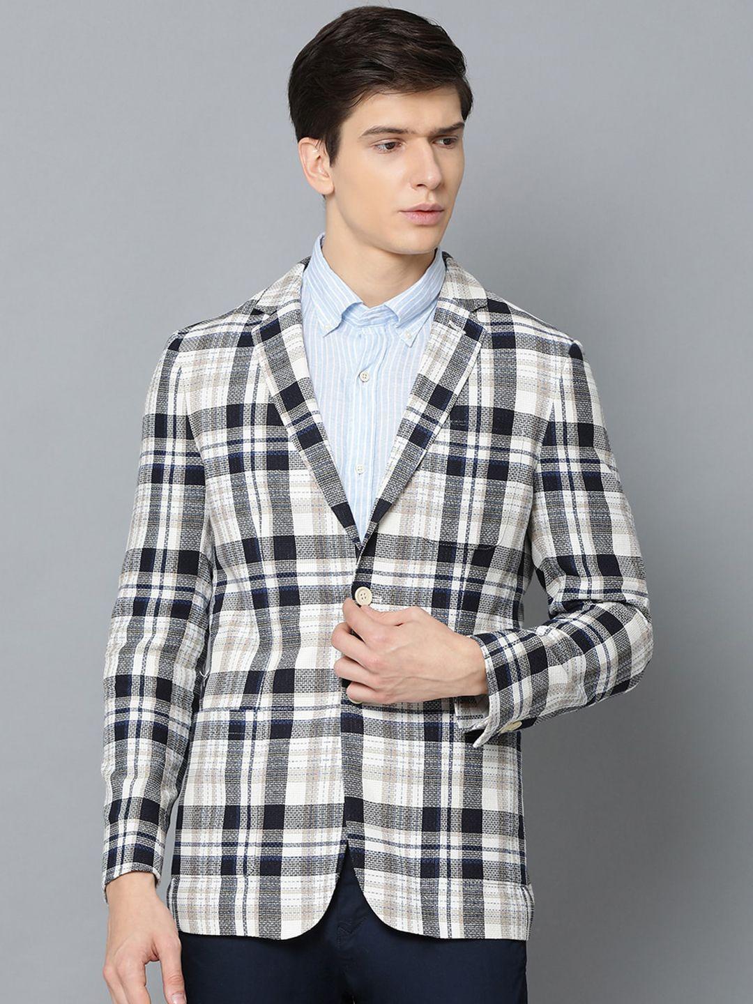 gant men beige & grey checked linen single-breasted casual blazer