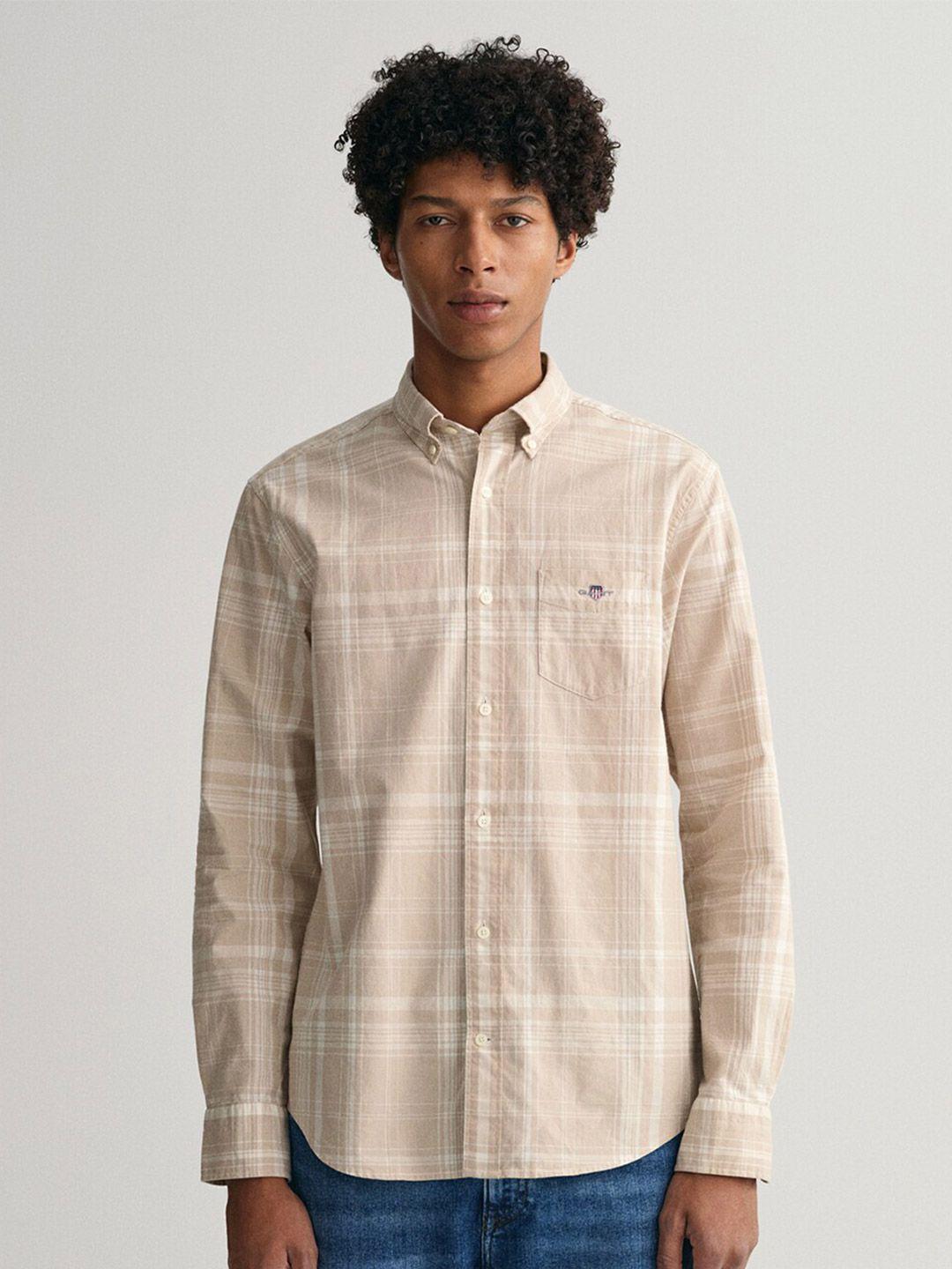 gant men beige classic checked casual shirt