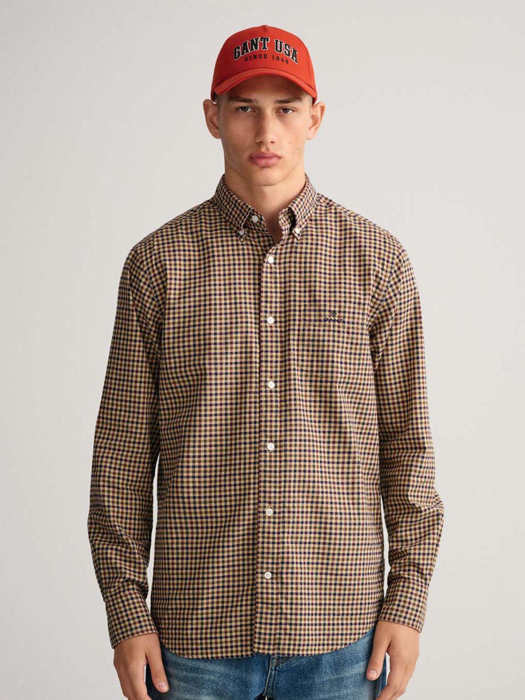 gant men beige classic gingham checks checked casual shirt