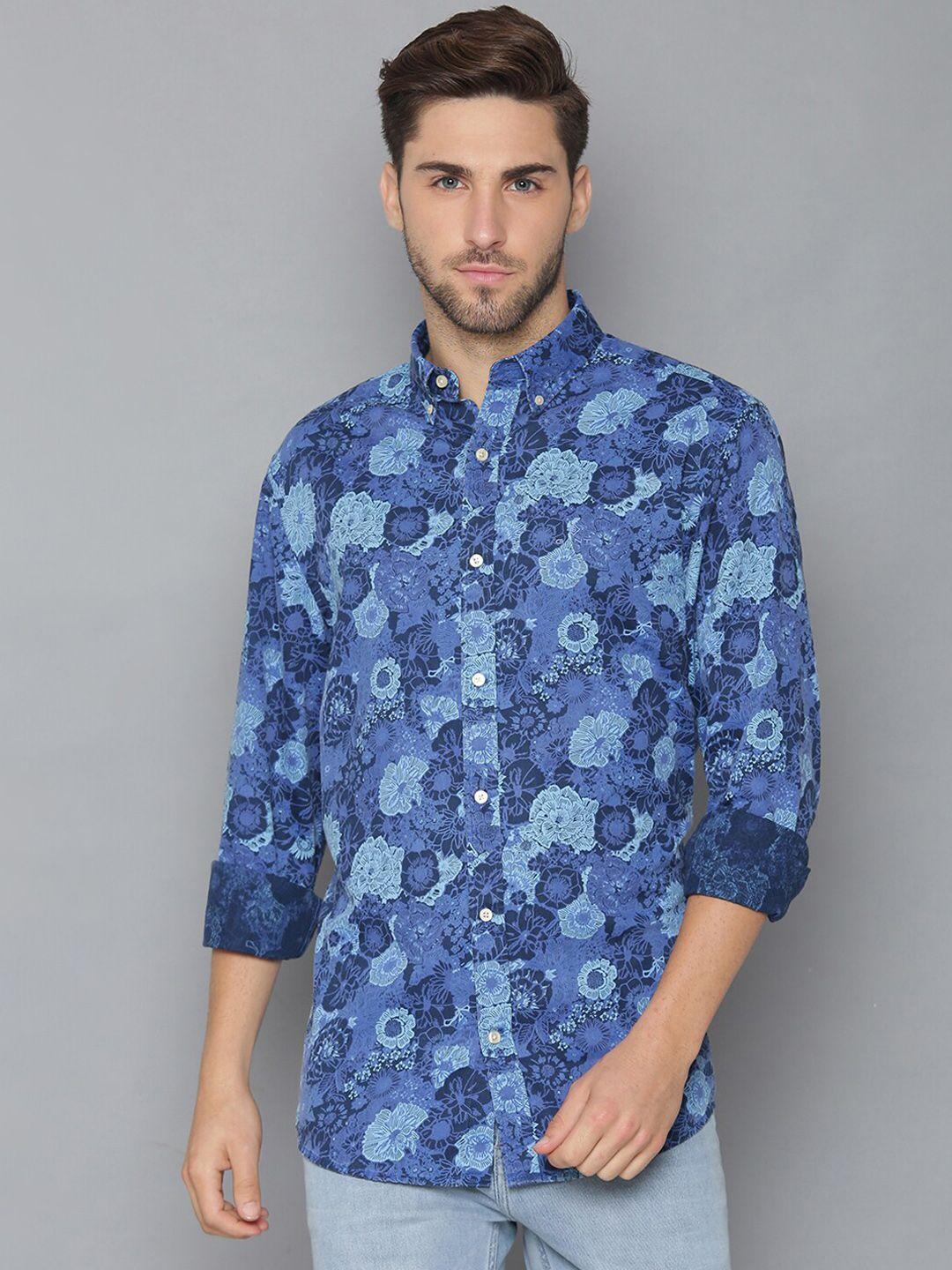 gant men blue & off-white regular fit printed casual shirt