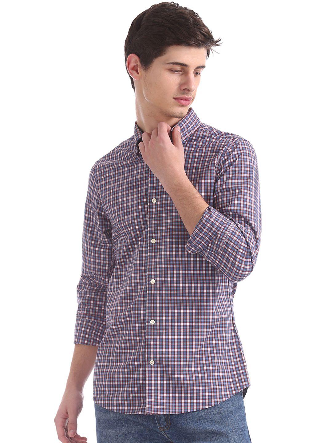 gant men blue & red slim fit checked casual shirt
