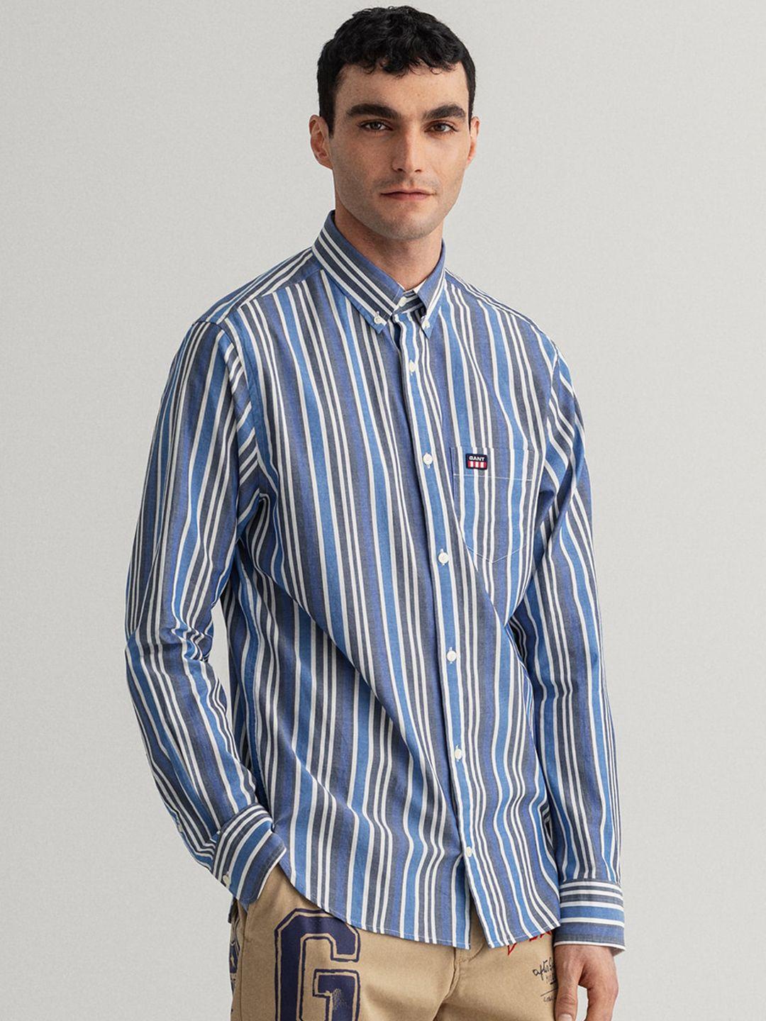 gant men blue & white opaque striped cotton casual shirt