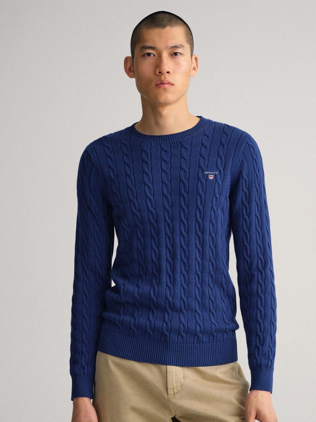 gant men blue cable knit pullover