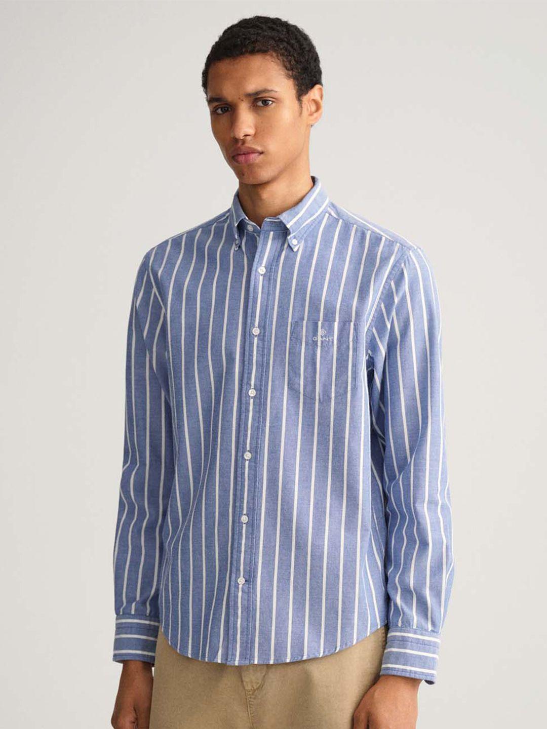 gant men blue classic striped casual shirt