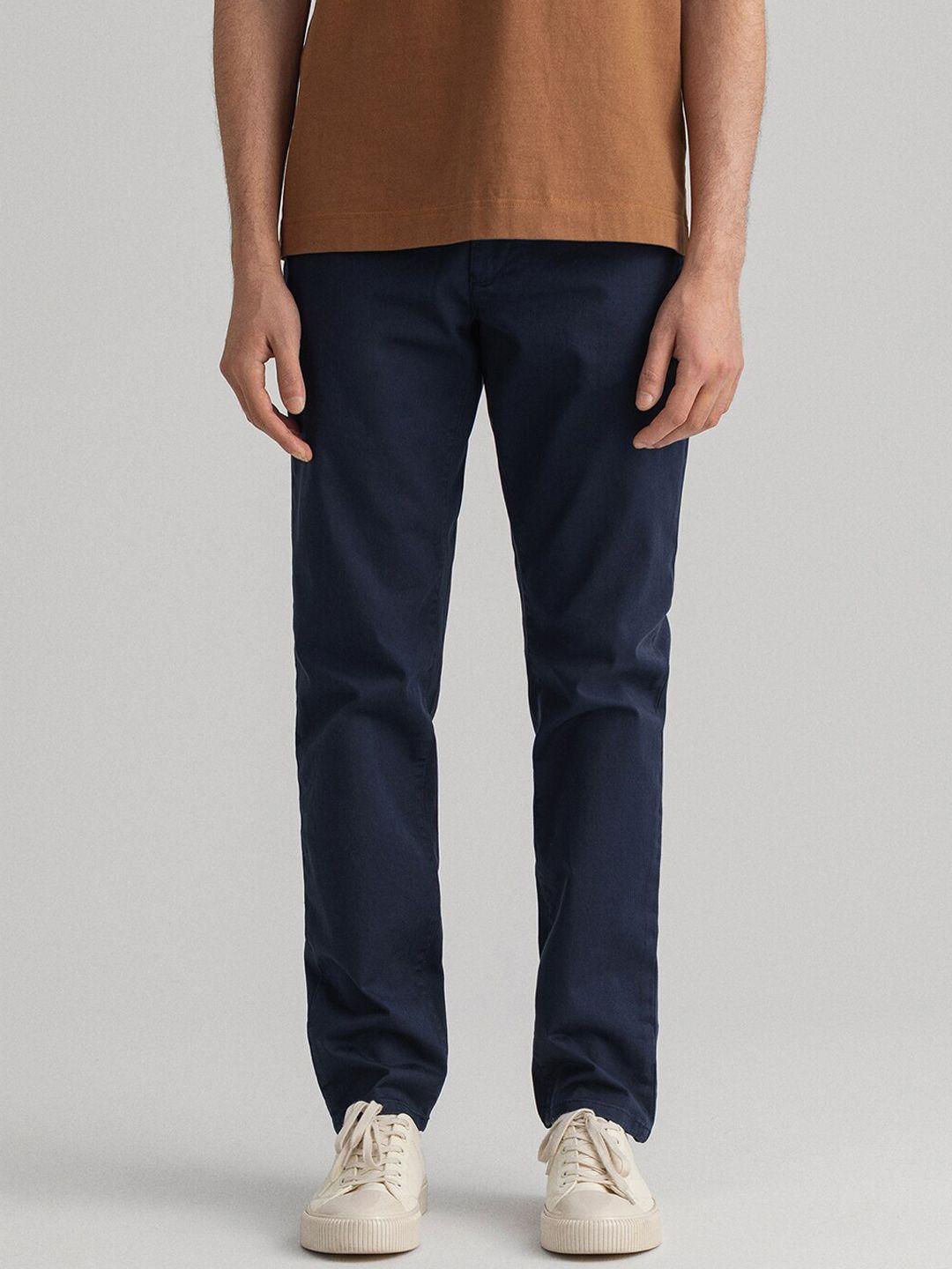 gant men blue solid slim fit trouser