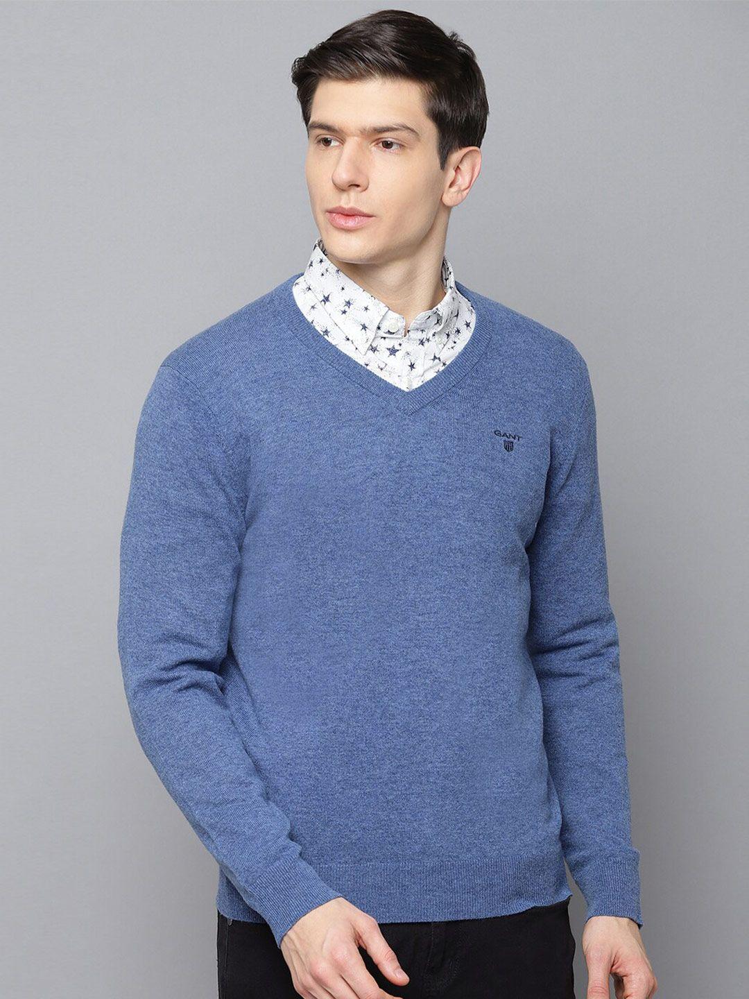 gant men blue solid sweater