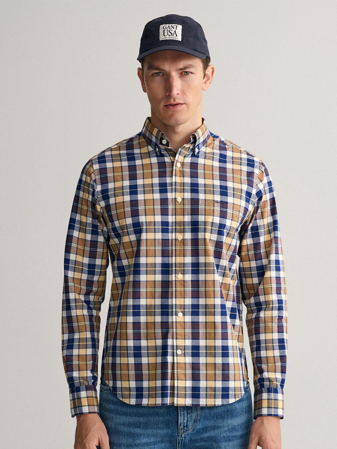 gant men brown classic checked casual shirt