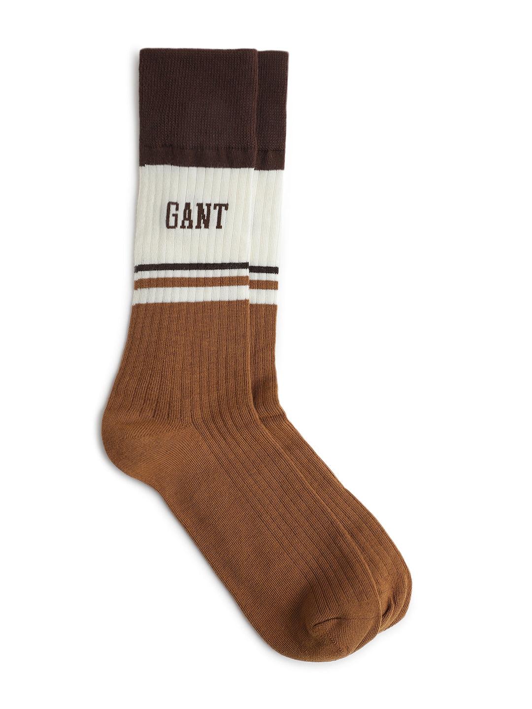 gant men brown colour blocked socks (pack of 2)