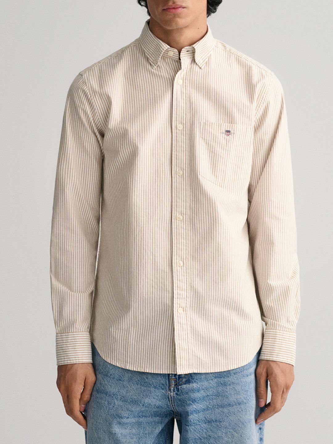 gant men brown striped collar shirt