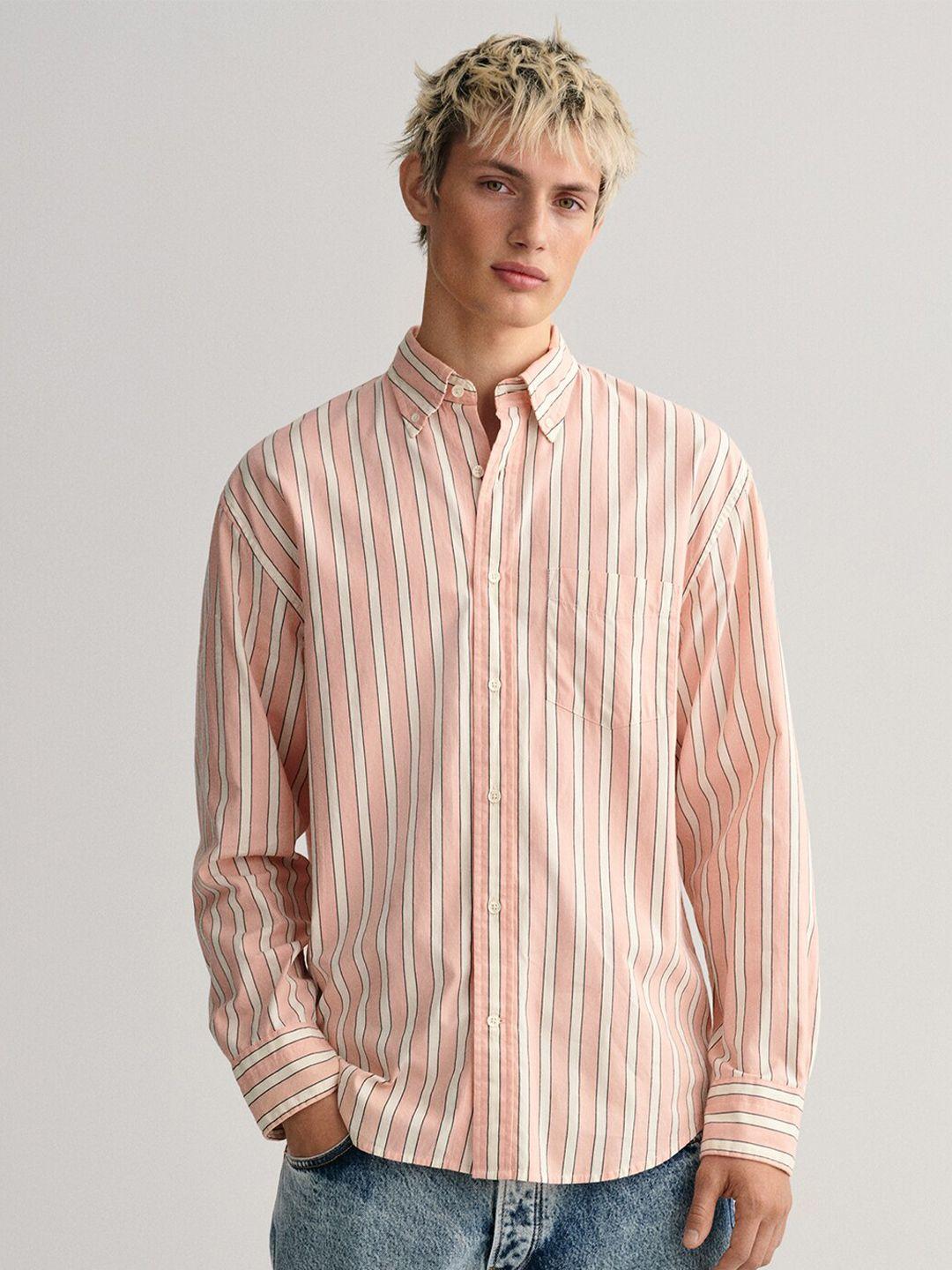 gant men comfort tailored fit striped cotton casual shirt