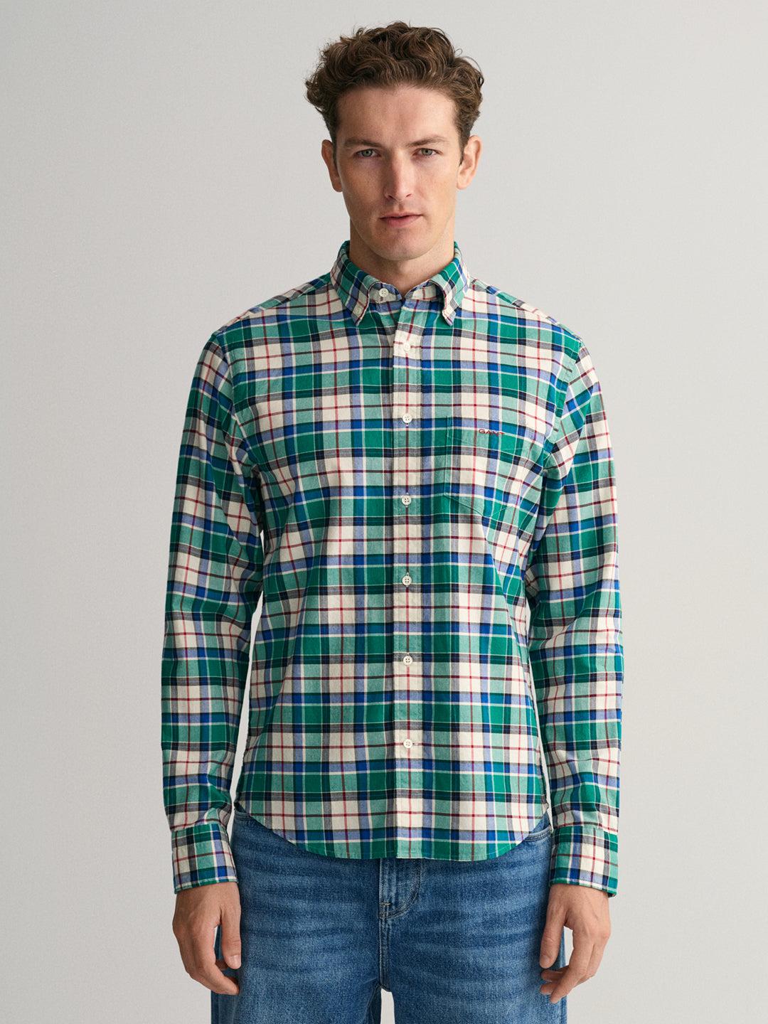 gant men comfort tartan checked cotton casual shirt