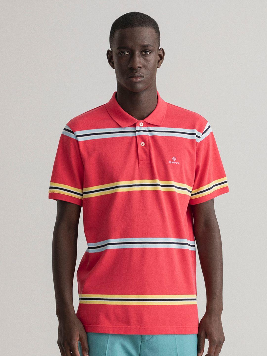 gant men coral striped polo collar t-shirt