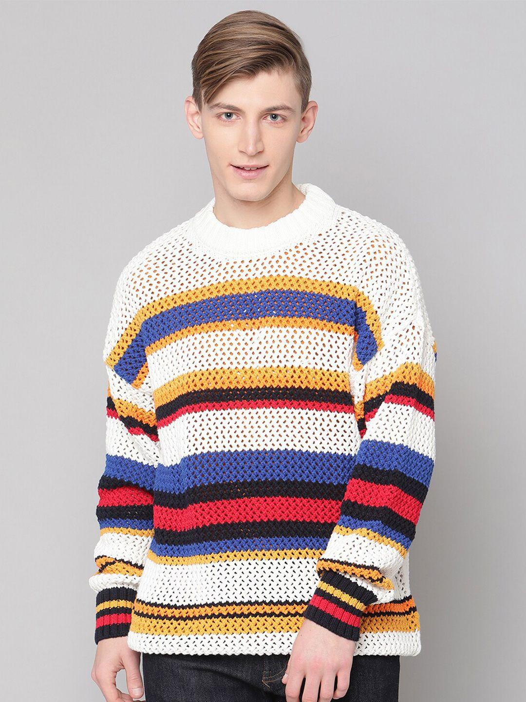 gant men cream-coloured & yellow striped cotton pullover