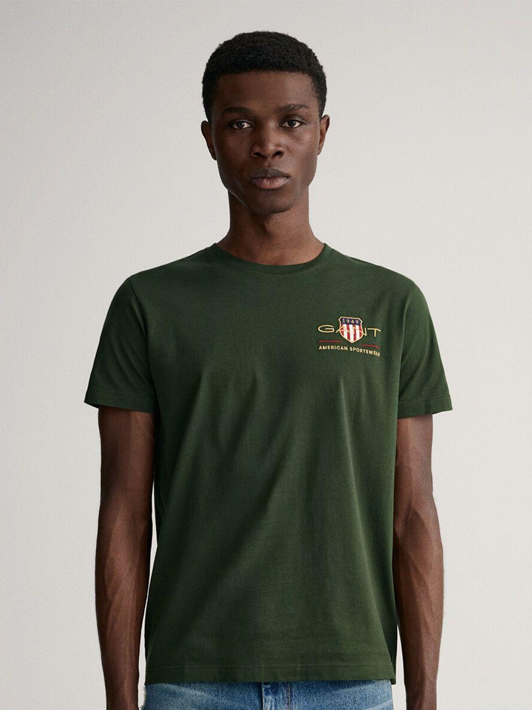 gant men green & white brand logo t-shirt