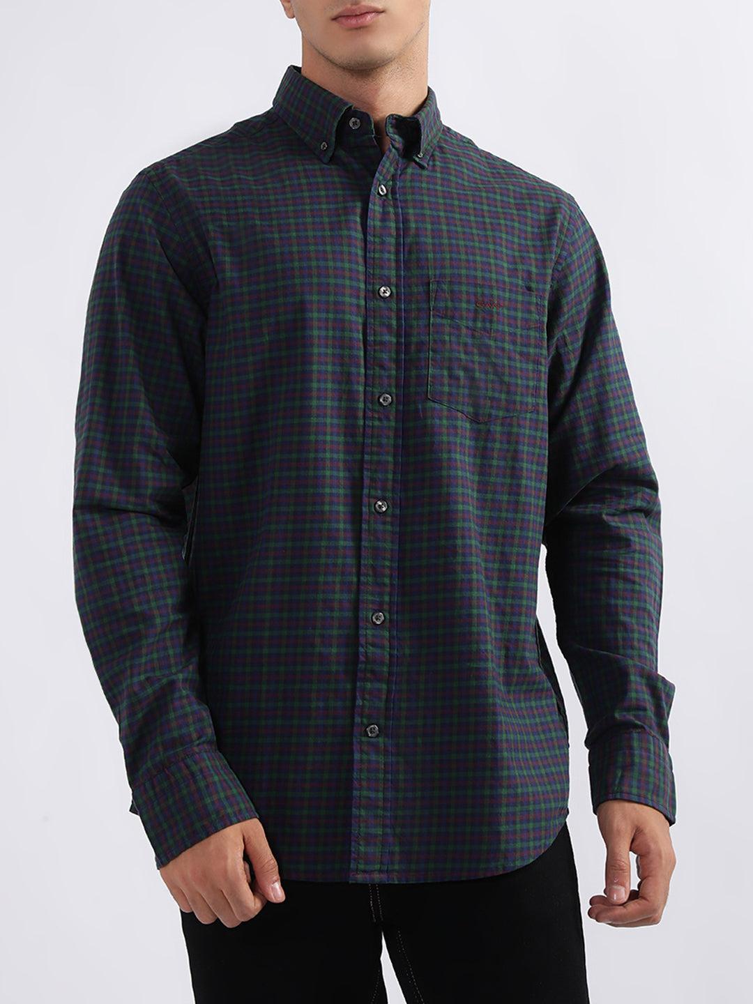 gant men green checked collar shirt