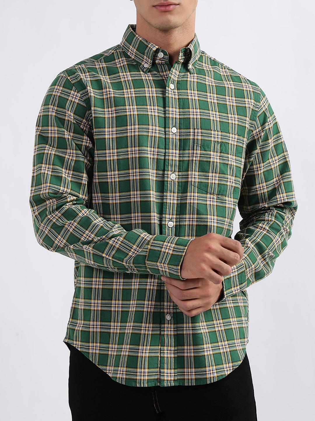 gant men green checked collar shirt