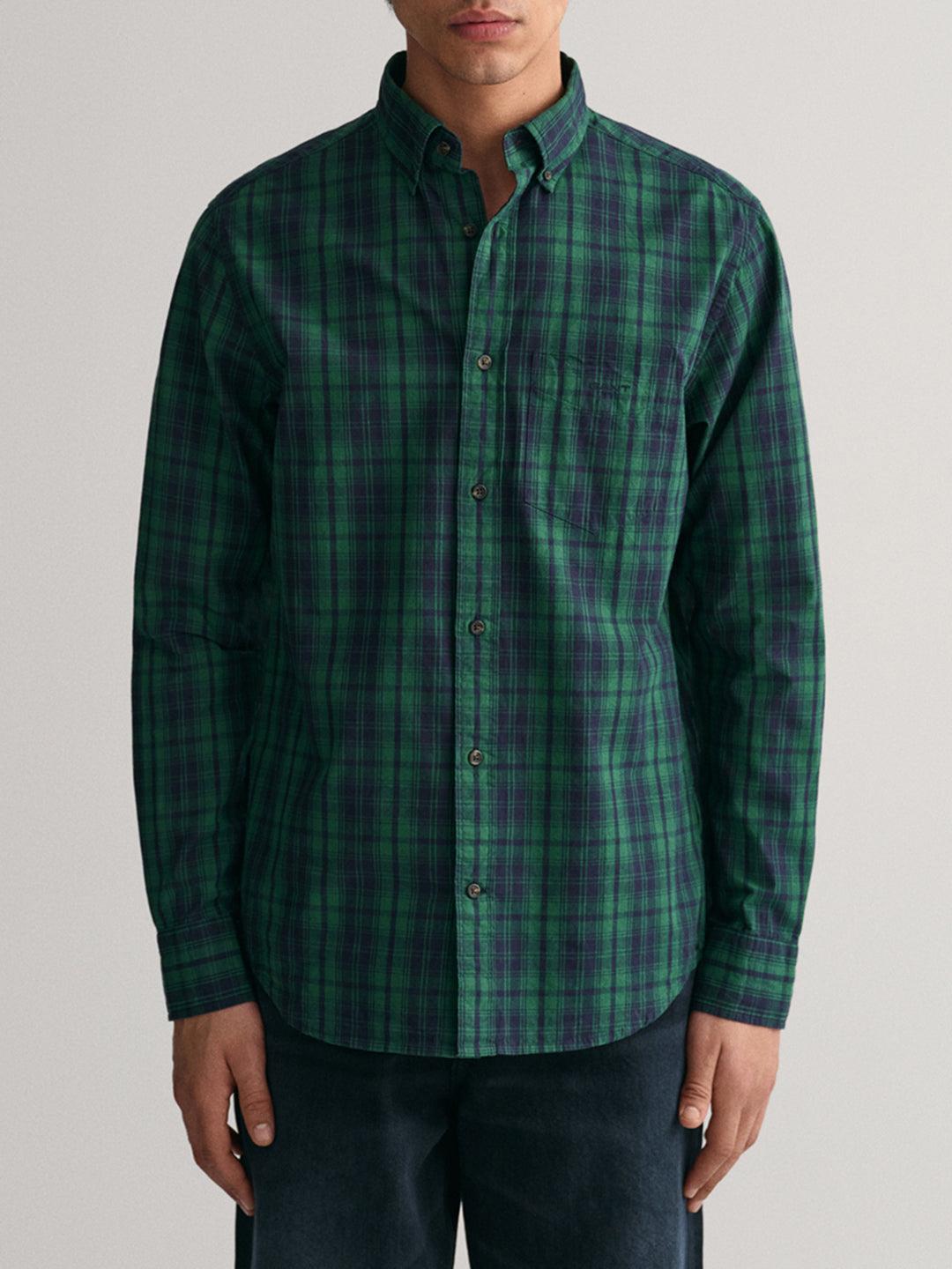 gant men green checked collar shirt