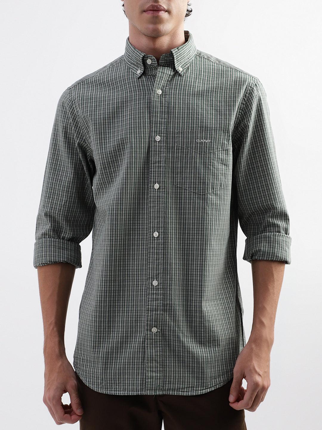 gant men green checked collar shirt