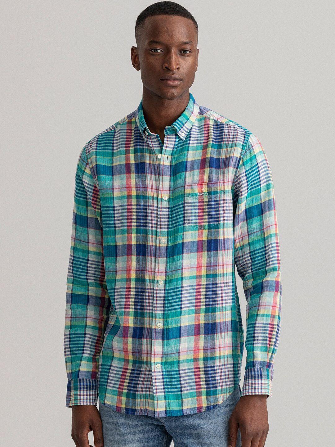 gant men green classic checked casual shirt