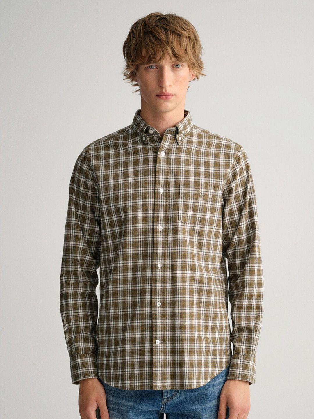 gant men green classic checked casual shirt