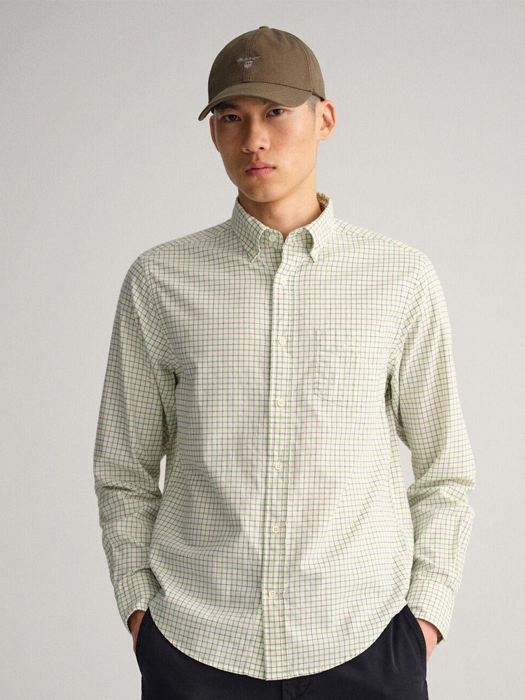 gant men green classic checked casual shirt