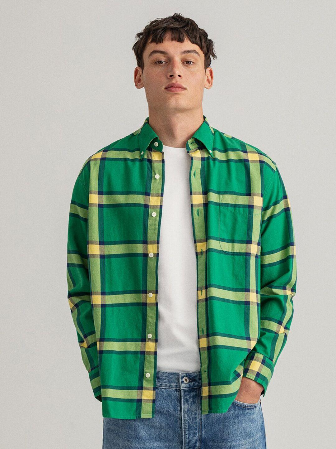 gant men green tartan checked casual cotton shirt