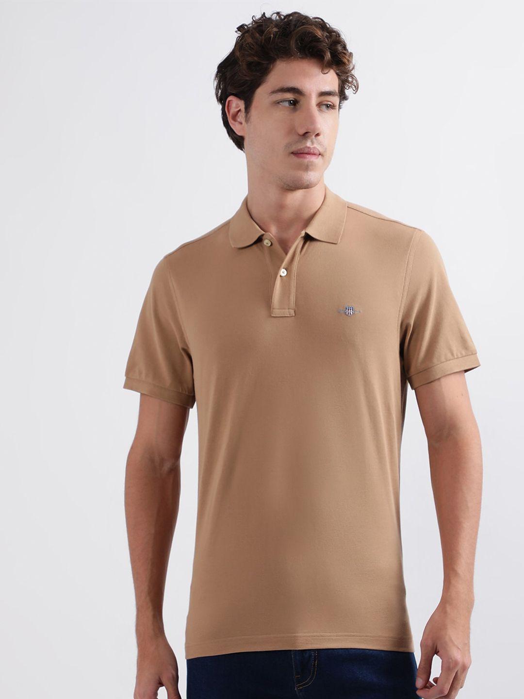 gant men khaki polo collar t-shirt