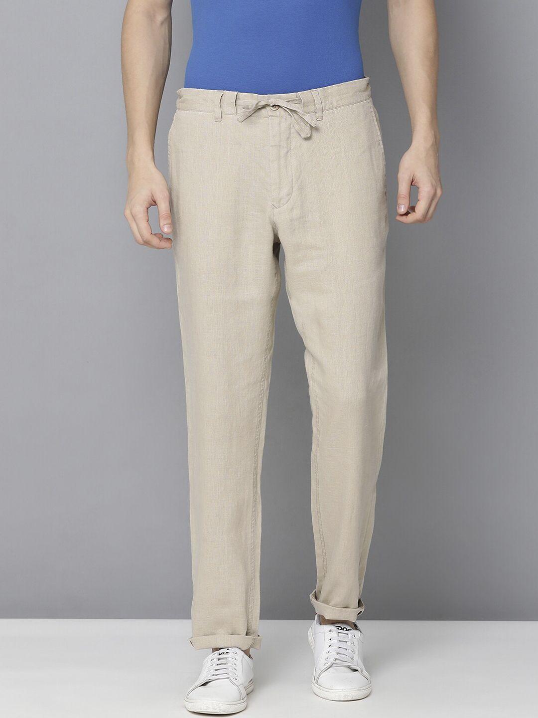 gant men khaki regular fit solid cotton regular trousers