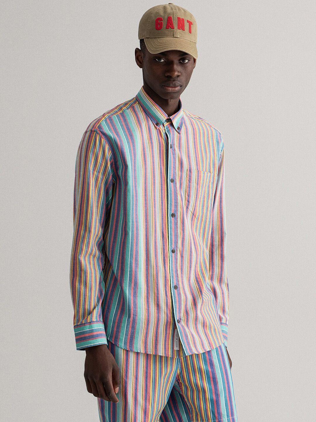 gant men multicoloured regular fit striped casual shirt