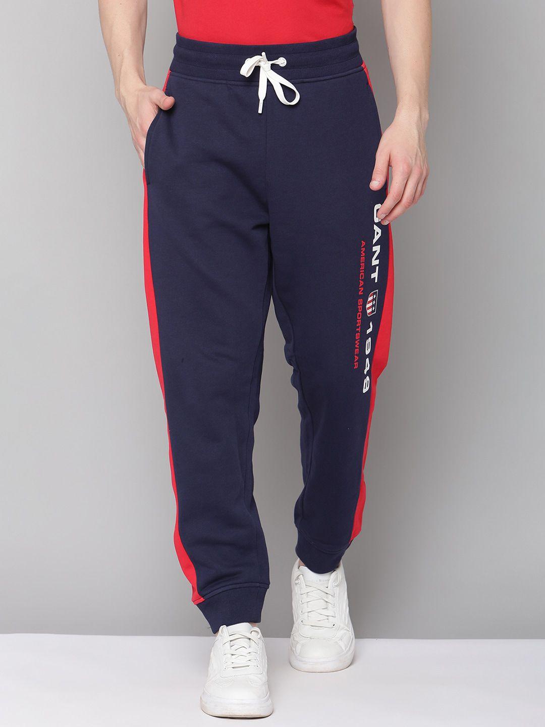 gant men navy blue solid cotton joggers