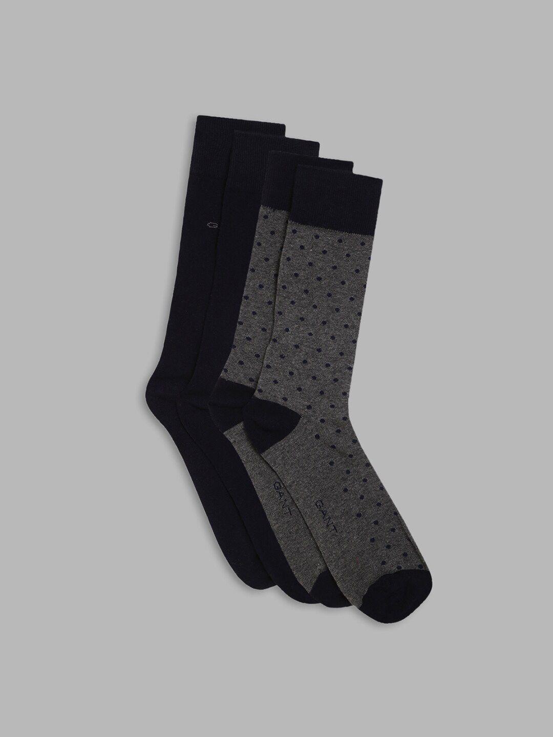 gant men pack of 2 grey & black calf-length cotton socks