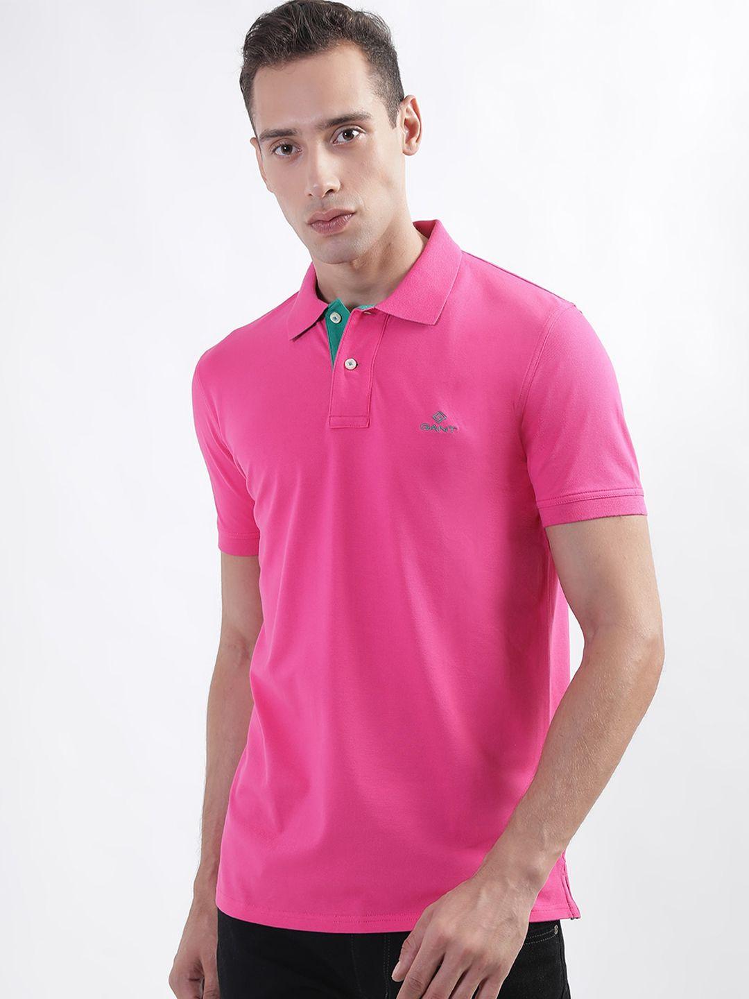 gant men pink polo collar slim fit t-shirt