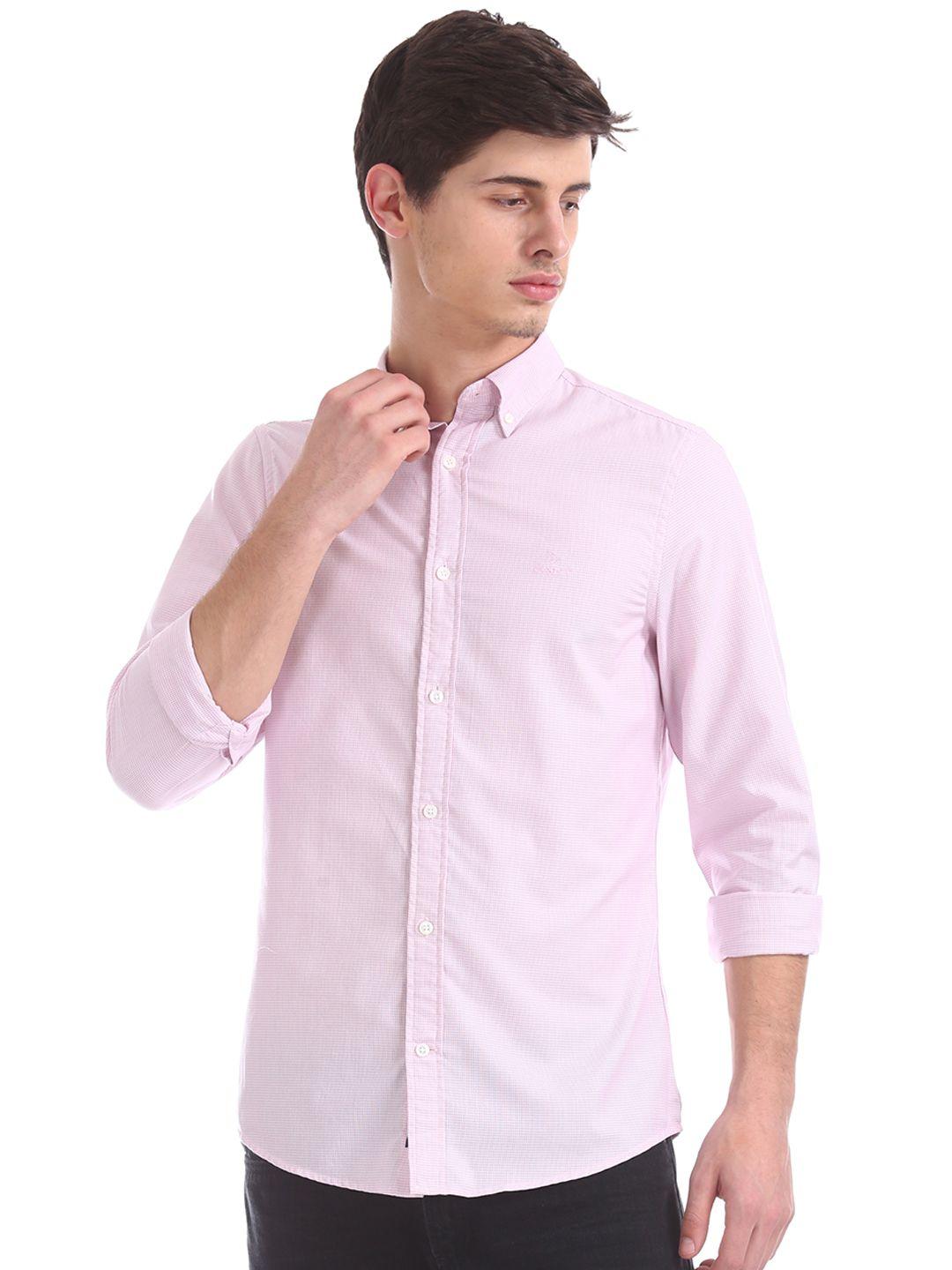 gant men pink slim fit solid casual shirt