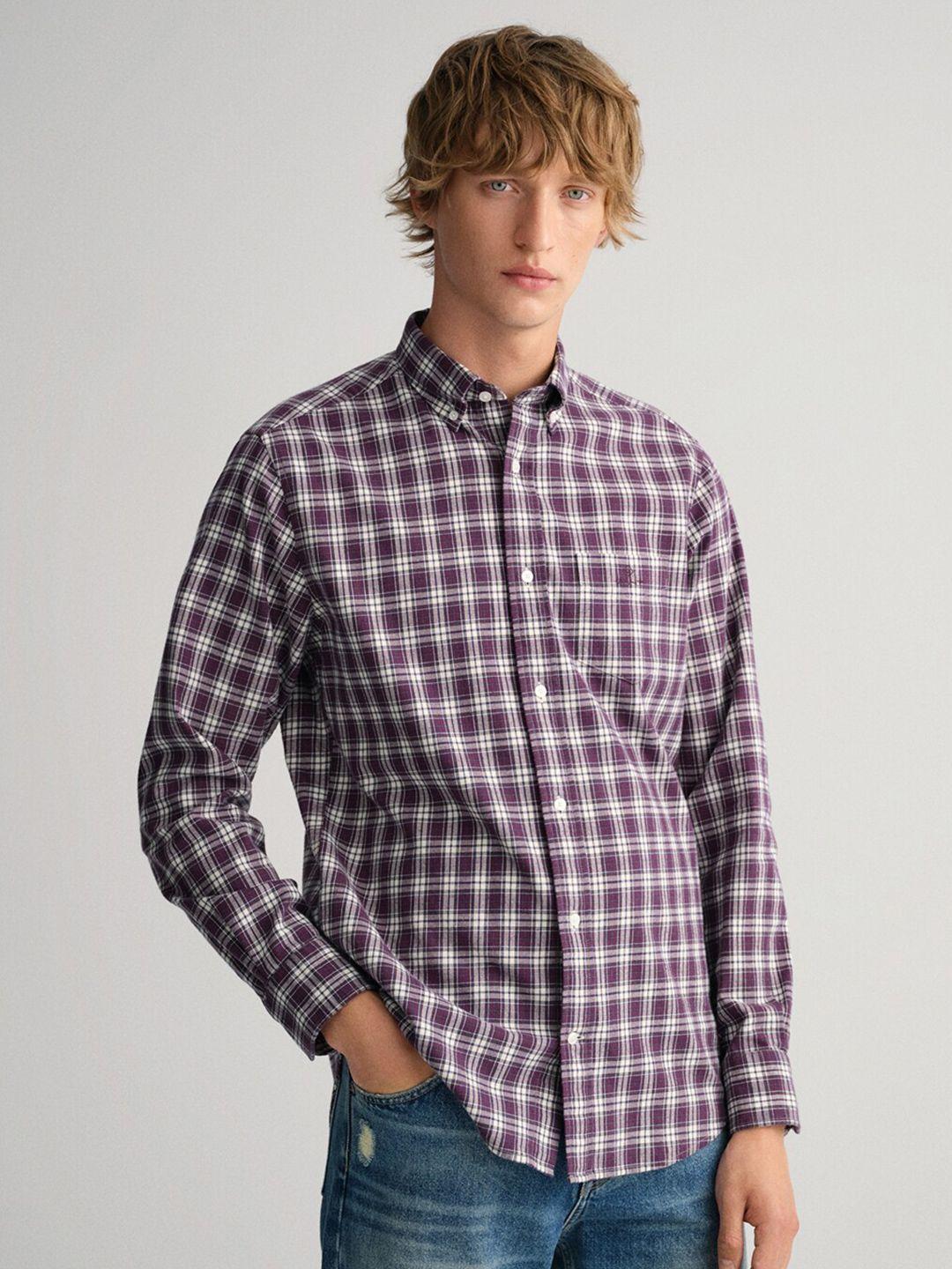 gant men purple classic gingham checks casual shirt