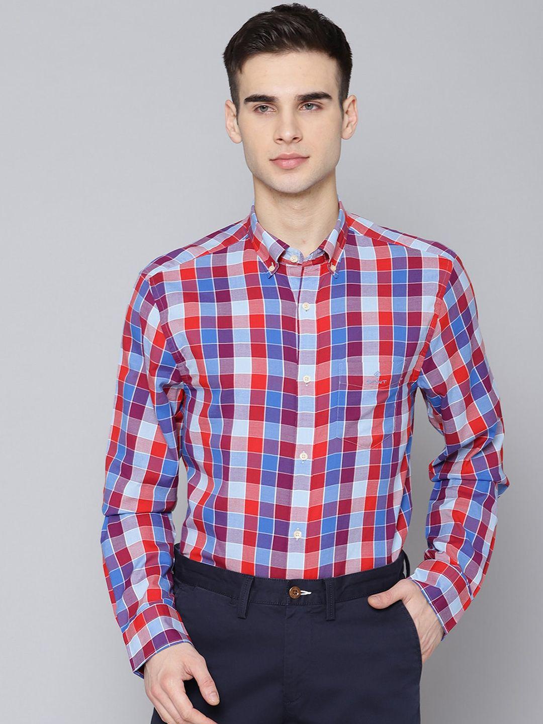 gant men red & blue checked casual shirt