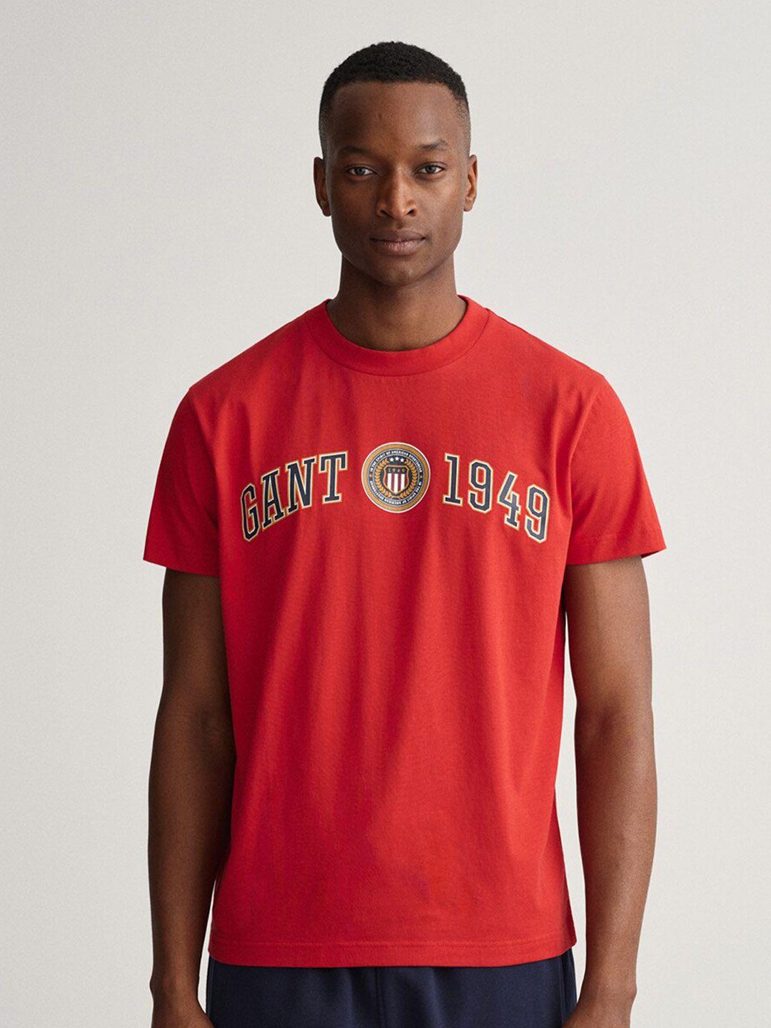 gant men red & navy blue typography printed t-shirt