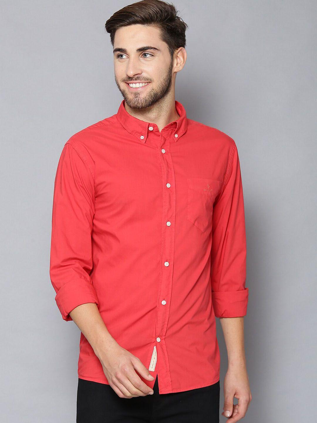 gant men red regular fit solid casual shirt