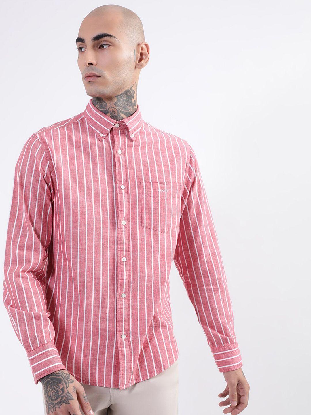 gant men red striped button down collar casual shirt