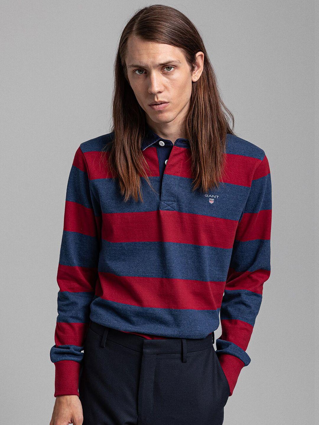 gant men red striped polo collar t-shirt