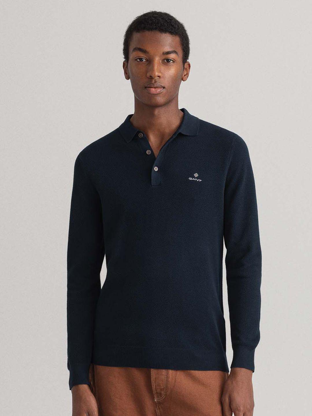 gant men self design blue pullover