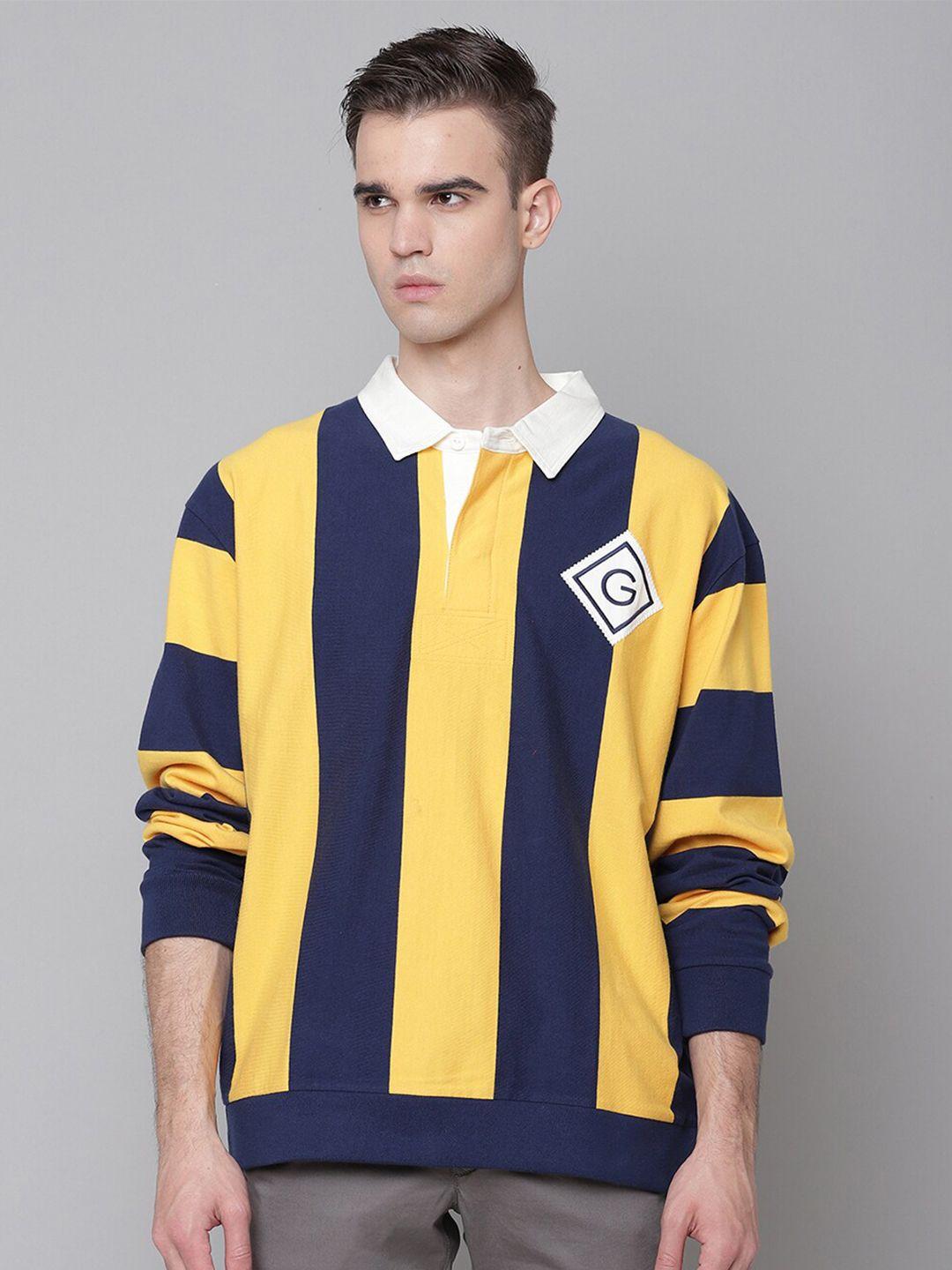 gant men yellow & navy blue colourblocked polo collar t-shirt