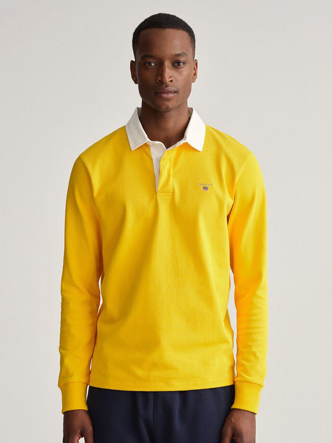 gant men yellow & white solid polo collar regular fit t-shirt