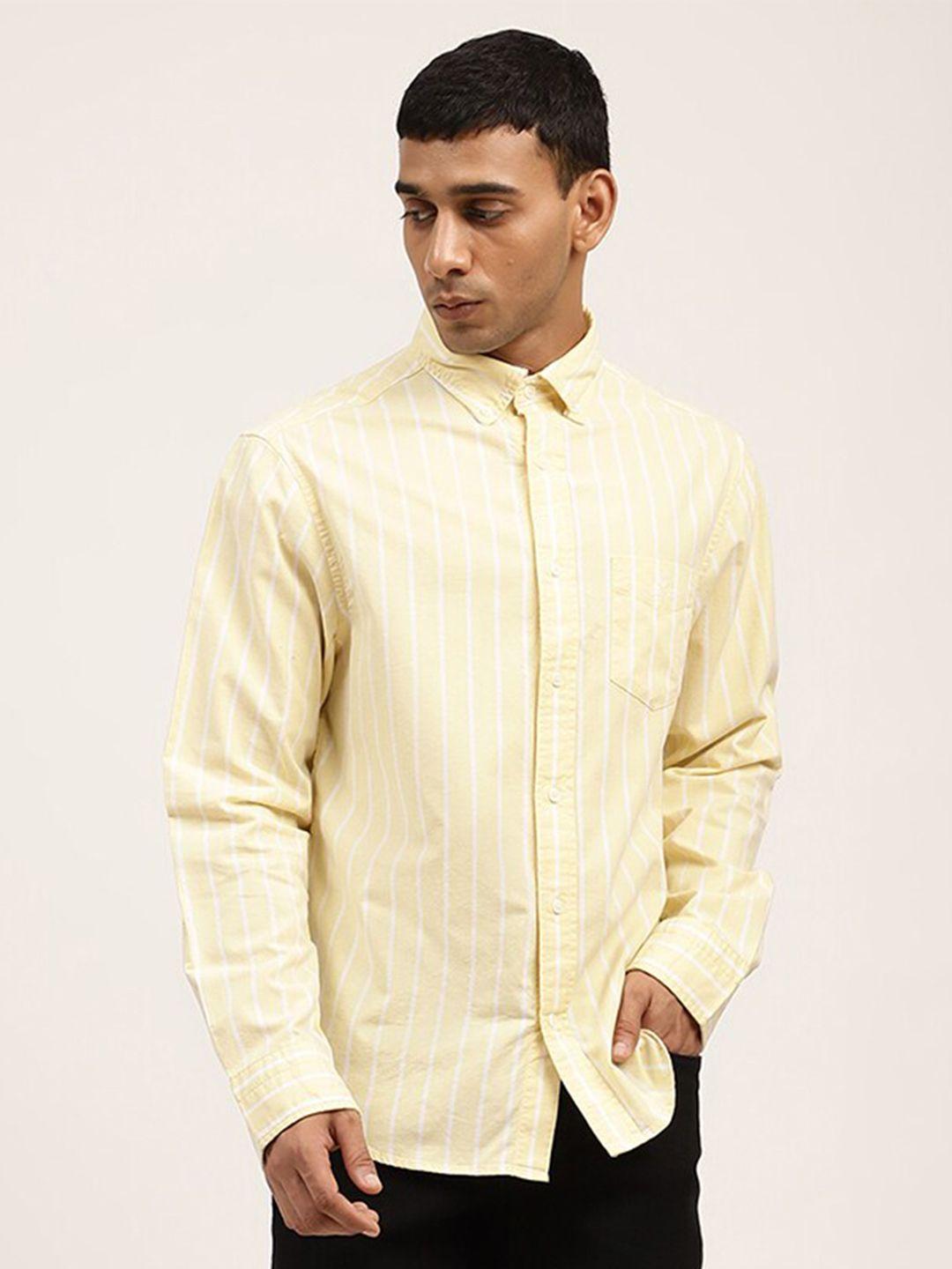 gant men yellow classic cotton striped casual shirt